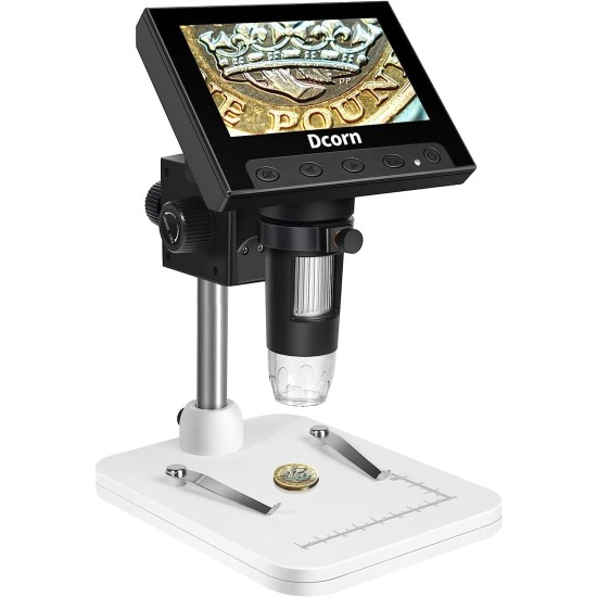 Digital Microscope with 4.3inch LCD Screen, 50-1000X Coin Microscope for Error Coins, USB Magnifier Micro Scope with High Stand 8 Adjustable LED Lights for Windows PC View