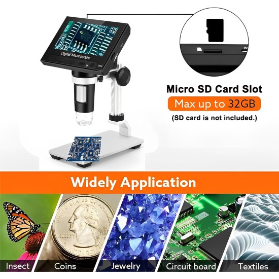 Digital Microscope with 4.3inch LCD Screen, 50-1000X Coin Microscope for Error Coins, USB Magnifier Micro Scope with High Stand 8 Adjustable LED Lights for Windows PC View